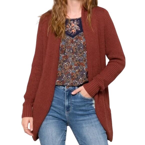 Market & Spruce (XS) Tabatha Waffle Knit Cotton Blend Cocoon Cardigan Rust - Picture 2 of 16